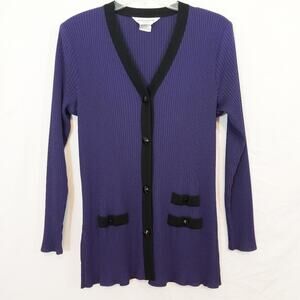 Misook deep purple & black button cardigan sweater